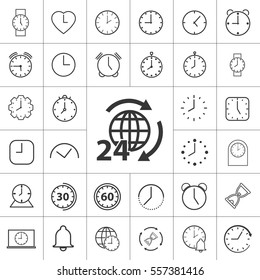 thin line clock, alarm icon on white background, time set