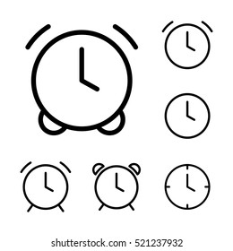 thin line clock, alarm icons on white background