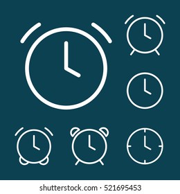 thin line clock, alarm icons on blue background