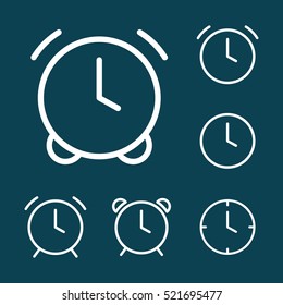thin line clock, alarm icons on blue background