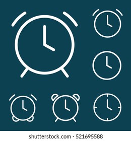 thin line clock, alarm icons on blue background