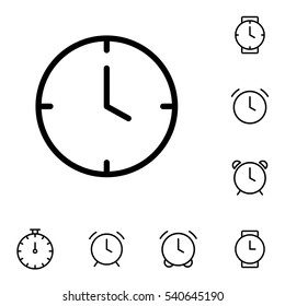 thin line clock icon on white background, time set