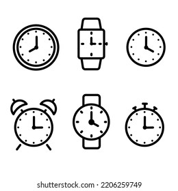 thin line clock icon set