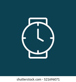 thin line clock, wrist watch, icon on blue background