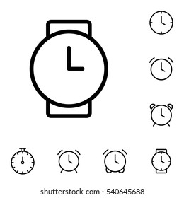 thin line clock, wrist watch, icon on white background, time set