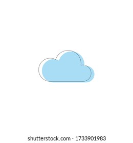 Dünne Wolkendarstellung mit blauer Silhouette auf weißem Hintergrund. Minimalistische Wettersymbole. Vorhersage von Symbolen. 