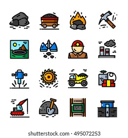 Thin line Coal Mining icons set, Heavy Industry outline logos vector illustration