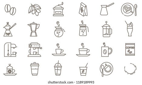 Thin line coffee vector icon set