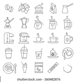 Thin line coffee vector icon set