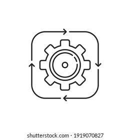 thin line cogwheel like easy operation process. outline trend modern simple recycle or execute logotype graphic design element isolated on white. concept of solution realization or financial engine