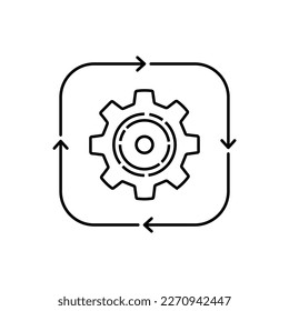 thin line cogwheel like easy operation process. outline trend modern simple recycle or execute logotype graphic design element isolated on white. concept of solution realization or financial engine