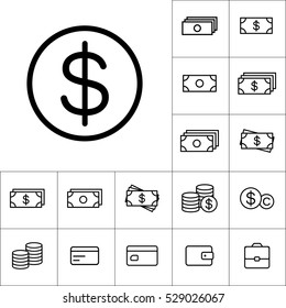thin line coin icon on white background, money icons set