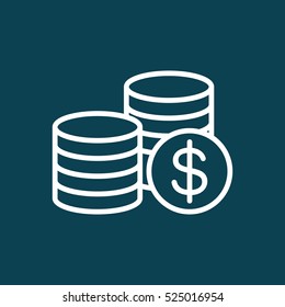 thin line coins icon on blue background