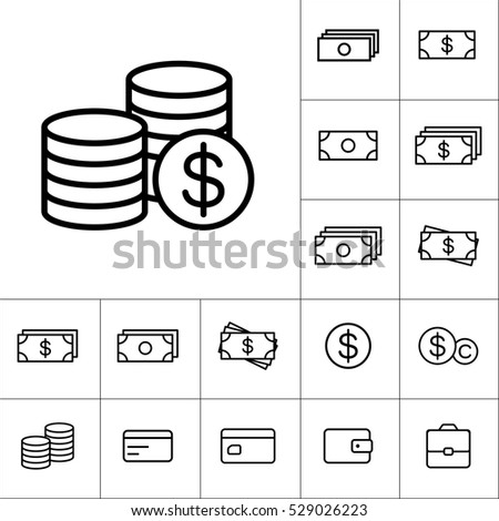 thin line coins icon on white background, money icons set