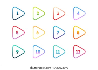 Thin line colorful triangle number bullet points set 1 to 12