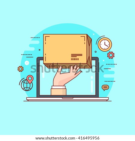 Thin line colorful vector illustration concept for delivery service, e-commerce, online shopping isolated on bright background