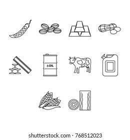 Thin line commodities icon set