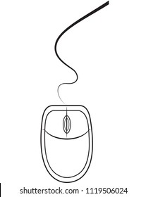 Thin line computer mouse on white. Vector illustration