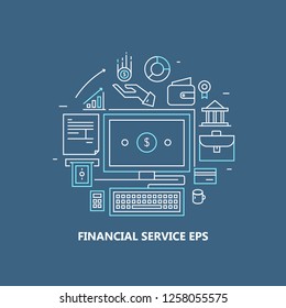 Thin line concept of financial system, planning, services, management, economy, artwork with icons