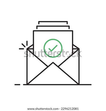 thin line confirmation email logo. linear flat style trend modern ui logotype graphic button design isolated on white background. concept of reminder e-mail with checkbox or reading sms or popup