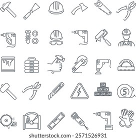 thin line construction icon set