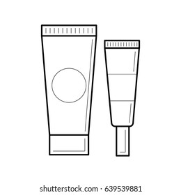 Thin line cosmetic icon. Empty and clean tubes with cap for cosmetic cream or body lotion. Outline container for care face and beauty skin or medical gel. Mock-up of package.