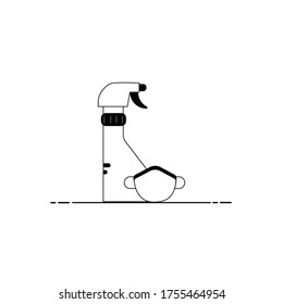 Thin line COVID-19 basic hygiene tools such as face mask and sanitizer icons on white background. Set of protection equipment for Coronavirus. 2019-ncov pandemic prevention tools.