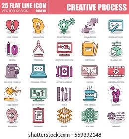 Thin line creative process and project workflow icons set for website and mobile site and apps. Pixel Perfect. Editable Stroke. Simple linear pictogram pack. Vector illustration.
