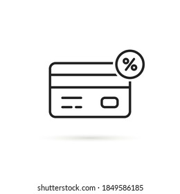 thin line credit card with like discount. flat linear simple trend modern logotype graphic design element isolated on white. concept of online retail for consumer or promo for client or consumerism