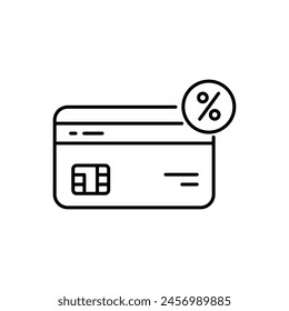 thin line credit card with like discount. flat linear simple trend modern logotype graphic design element isolated on white. concept of online retail for consumer or promo for client or consumerism
