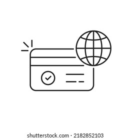 thin line credit or gift card for premium pay. simple linear stroke design or graphic logotype element for web or business. concept e-commerce symbol or approved deposit or fraud secure or protect