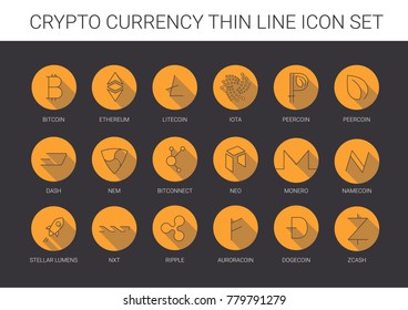 Thin line crypto currency icon set