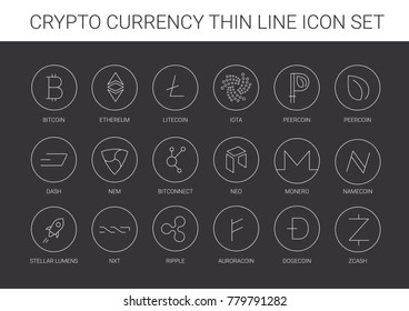 Thin line crypto currency icon set
