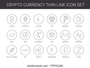 Thin line crypto currency icon set