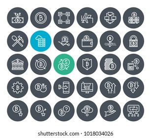 Thin line cryptocurrency icons set. Premium quality outline symbol collection of blockchain technology, bitcoin, altcoins, mining, finance, digital money market, cryptocoin wallet, stock exchange.