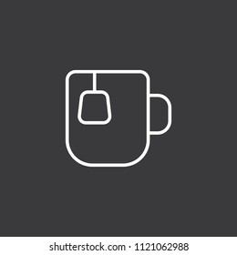 thin line cup of tea icon black on dark background