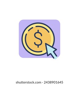 Thin line cursor and coin with dollar sign icon. Dollar or USD symbol for web site or mobile app. Banking and finance concept.