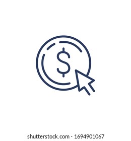 Thin line cursor and coin icon isolated on white background. Dollar or USD symbol for web site or mobile app. Banking and finance concept.