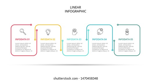 Thin line cycle infographic. Modern concept design template with 5 options, steps or parts. Flat vector illustration for business presentation.