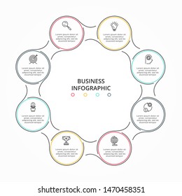 Thin line cycle infographic. Modern concept design template with 8 options, steps or parts. Flat vector illustration for business presentation.