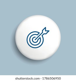 Thin line Darts Target wuth Arrow icon on realistic white button on a blue background
