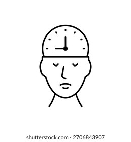 Icono de fecha límite de línea delgada o pensamientos sobre el tiempo. Concepto de programación fácil El día o el límite de tiempo para trabajar. Tendencia de estilo lineal plano Logotipo de despertador moderno Diseño gráfico de trazo Elemento de Web de diseño