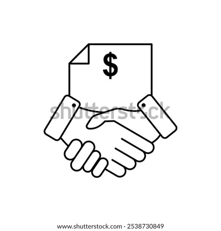 thin line deal icon with handshake and coin. concept of great deal between two people or easy collaboration and relation. simple linear modern