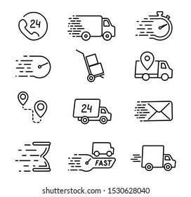 Thin line delivery icons set. Web Delivery Services Symbols. Vector illustration.