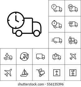 thin line delivery truck icon on white background, transportation set