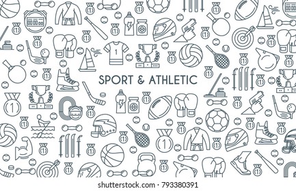 Thin line design banner on theme sports and athletics. Vector illustration