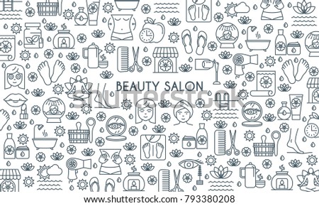 Thin line design banner on theme beaty salon. Spa, recreation, wellness and beauty signs. Vector illustration