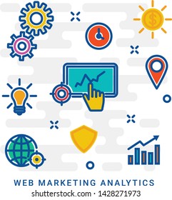 Thin line design of business graph statistics, big data analysis, global seo analytics, financial research report, market stats. Modern vector illustration concept, eps 10