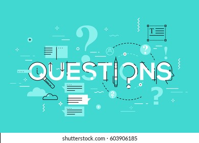 Thin line design concept for faq website banner. Vector illustration concept for frequently asked questions and answers, client or customer support, product and service information.