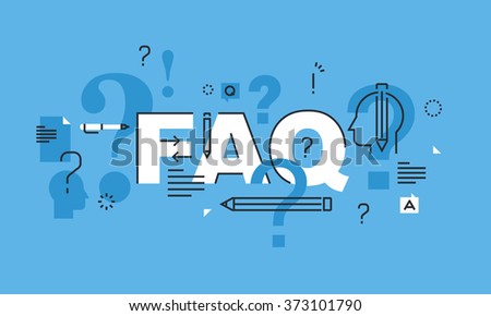 Thin line design concept for FAQ website banner. Vector illustration concept for frequently asked questions or questions and answers, client or customer support, product and service information.  